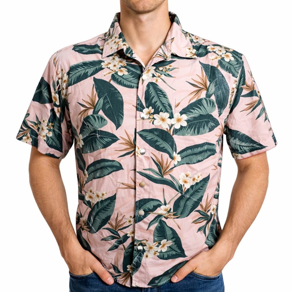 Cooke Street Hawaiian Aloha Shirt Medium Flowers Floral Pink Green Blue